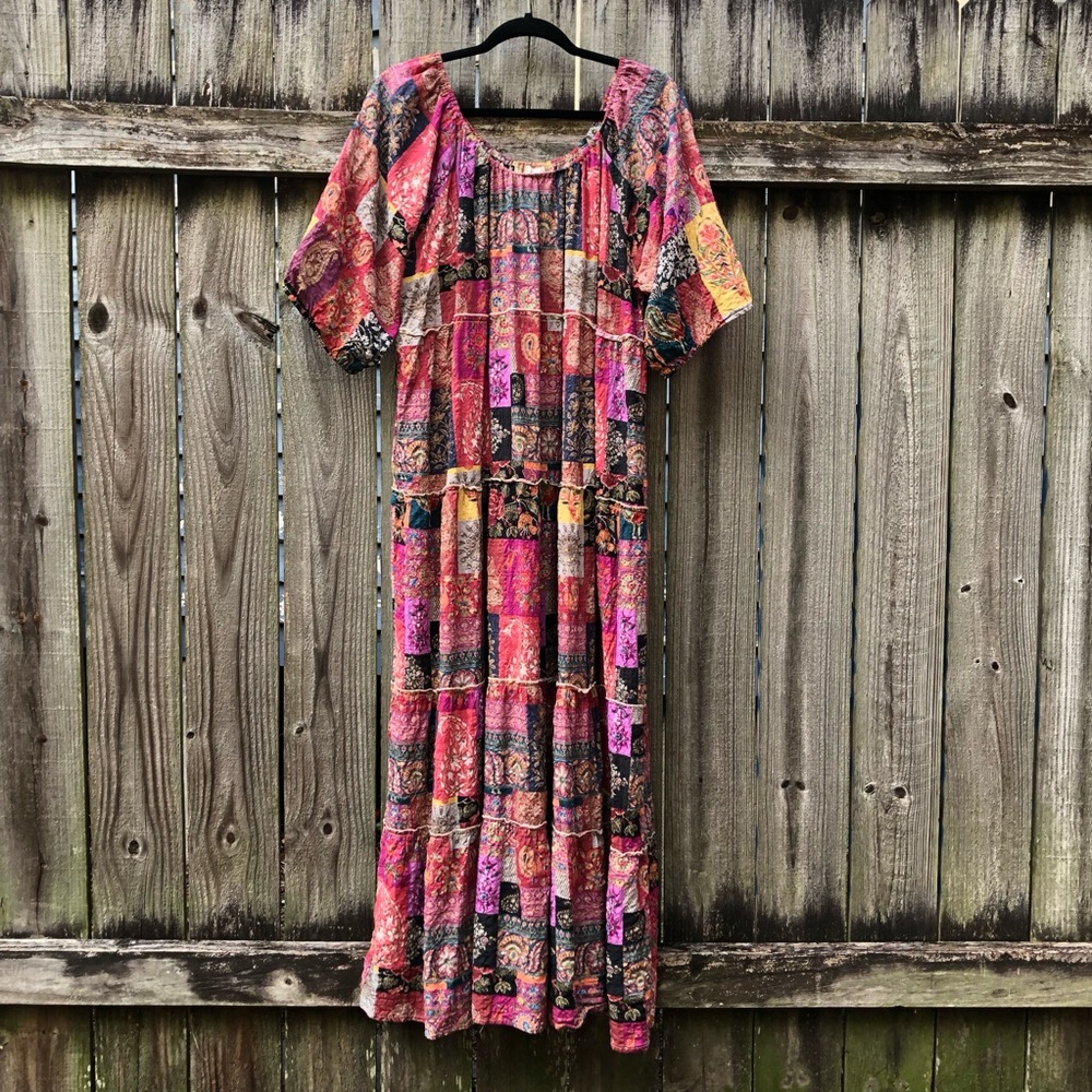 Yak & Yeti Patchwork Tiered Maxi Dress Size XL 100% Cotton